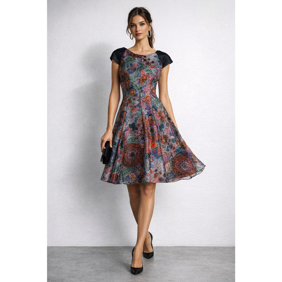 NWT $1195 Armani Collezioni Fit & Flare Dress Colorful Italy Size US 2